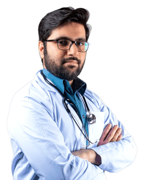 Physician in a white coat with arms crossed